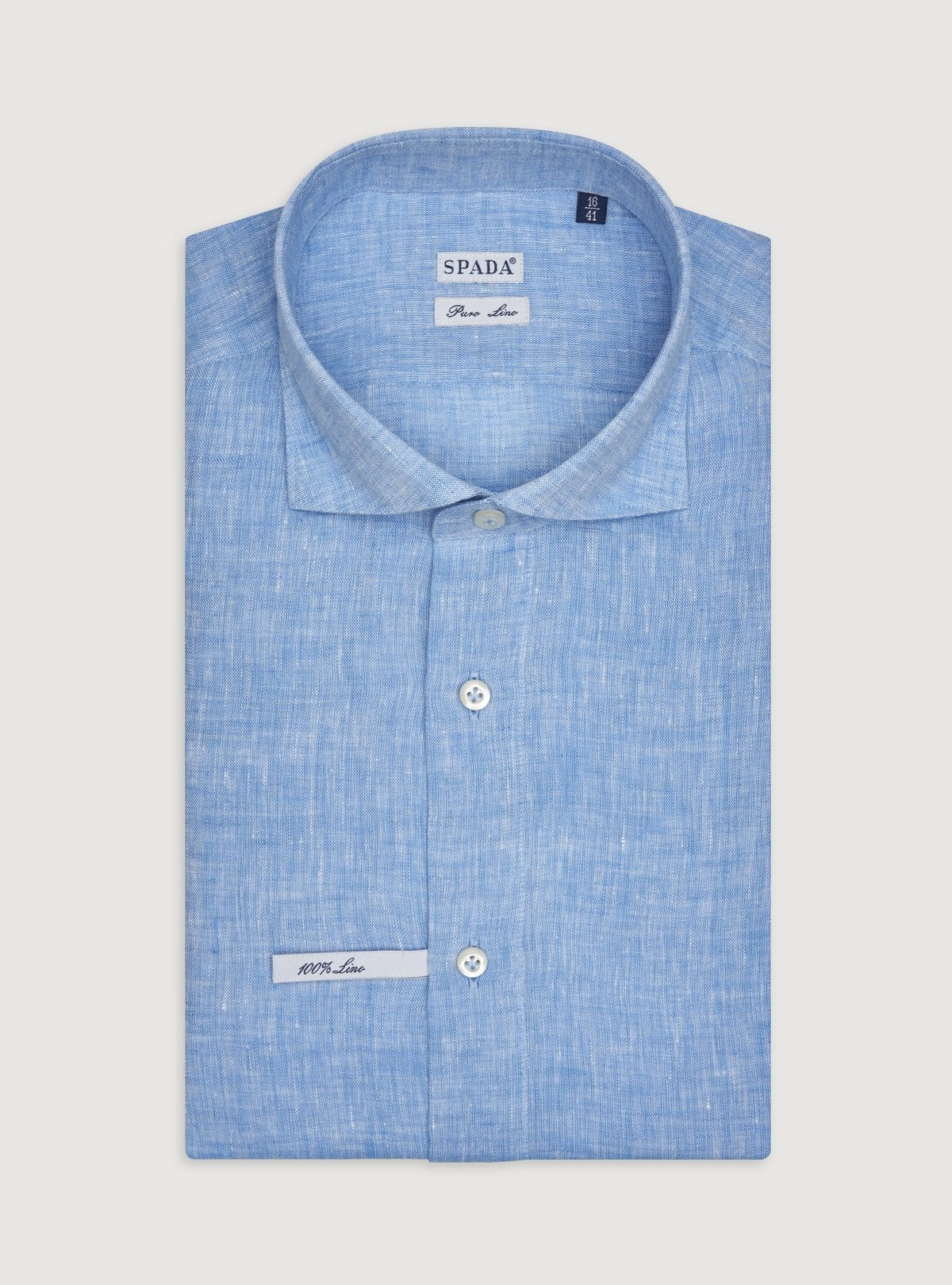 Camicia collo francese in lino tinta unita-0