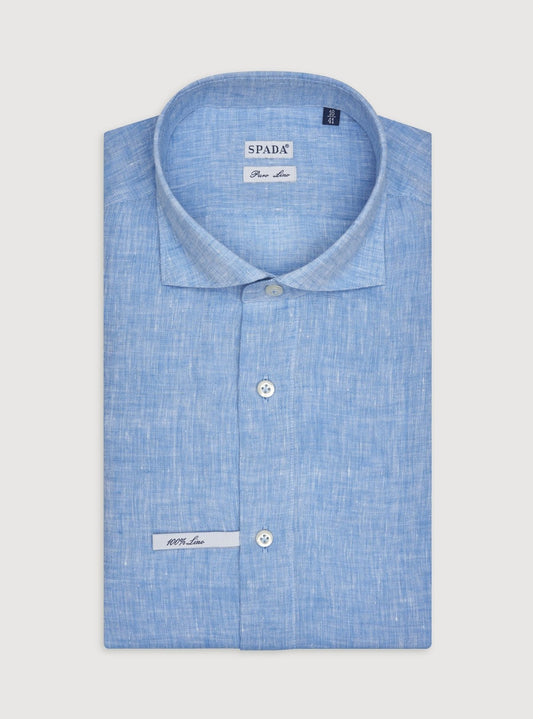 Camicia collo francese in lino tinta unita-0