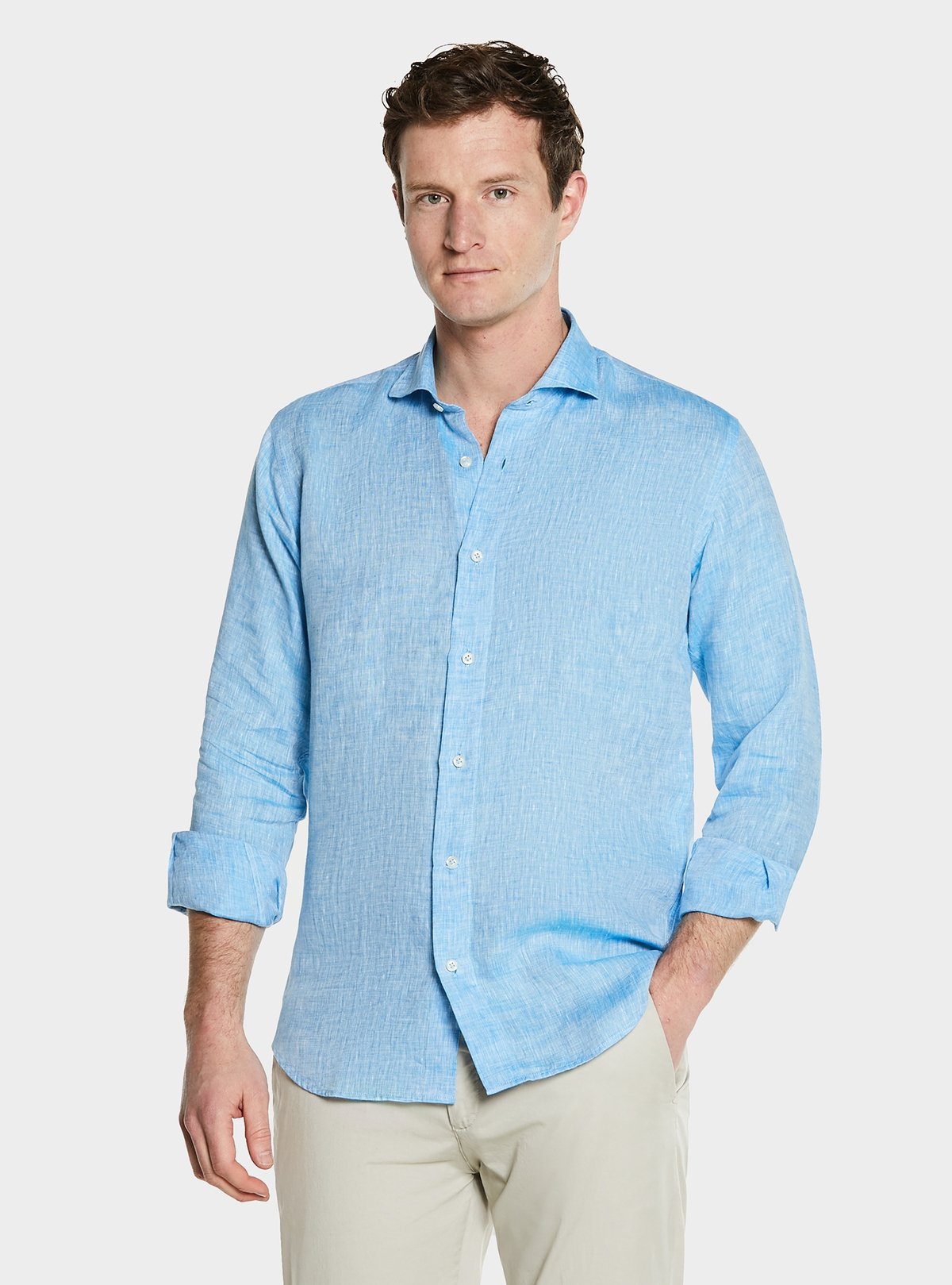 Camicia collo francese in lino tinta unita-1