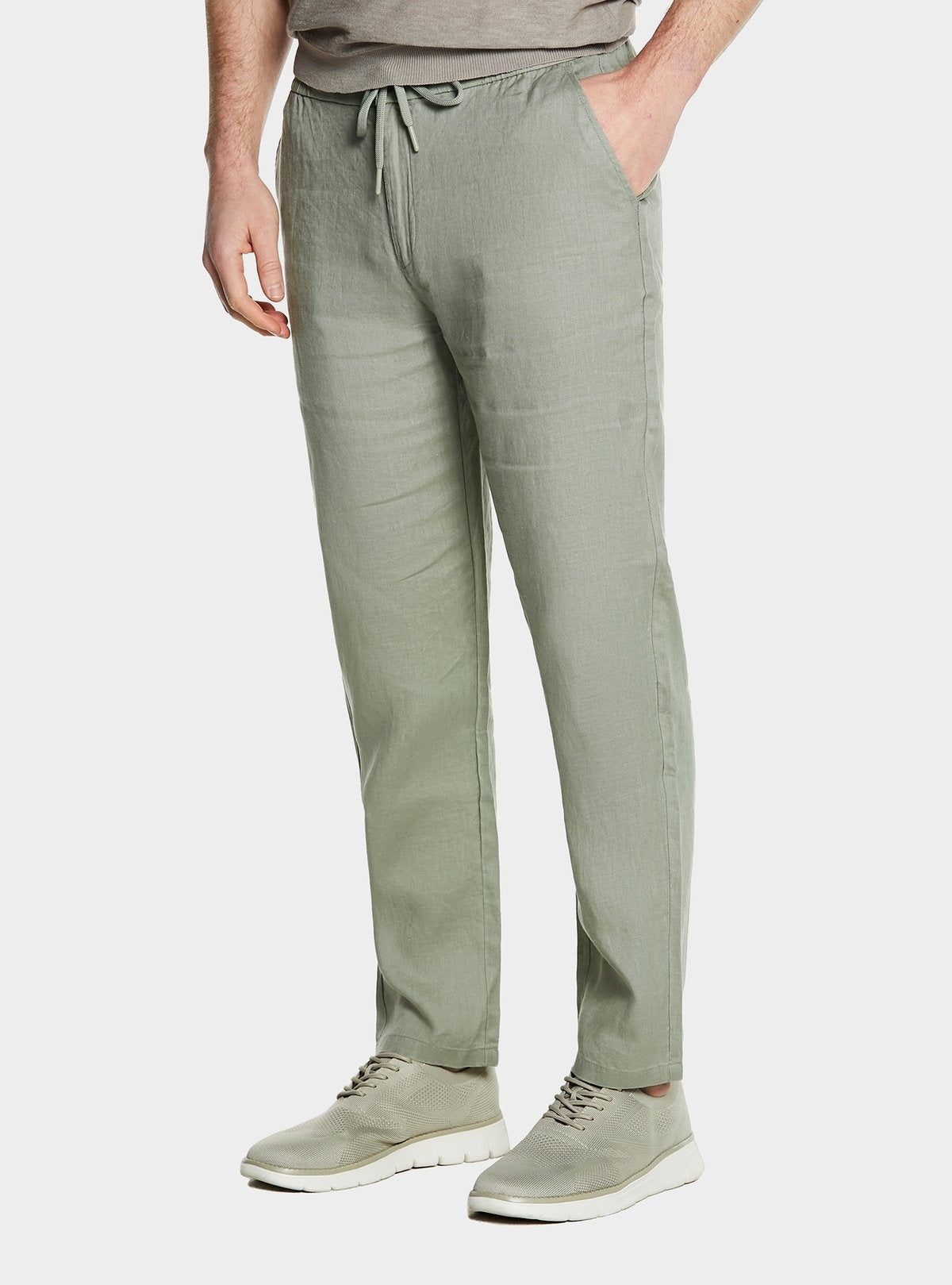 Pantalone in puro lino con coulisse-0