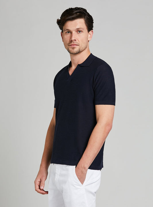 Polo in maglia in cotone e lino-0