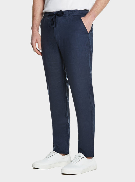 Pantalone in puro lino con coulisse-0